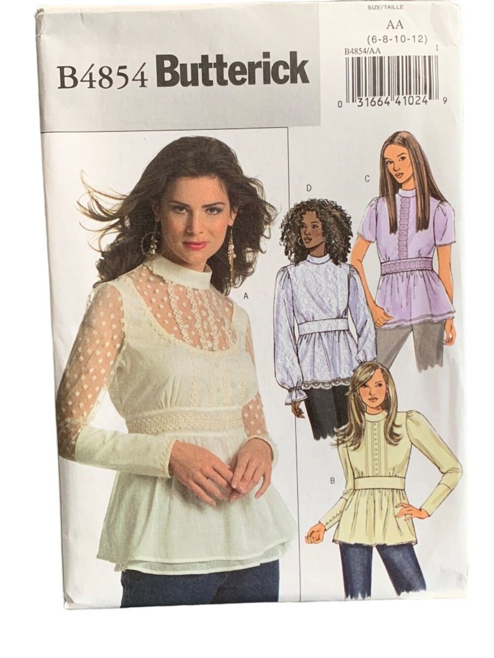Butterick B4854 Vintage Sewing Pattern Size 6 8 10 12 Misses Peplum Blouse Desig